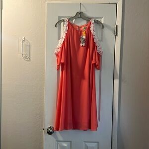Cold shoulder peach chiffon dress. Beautiful!